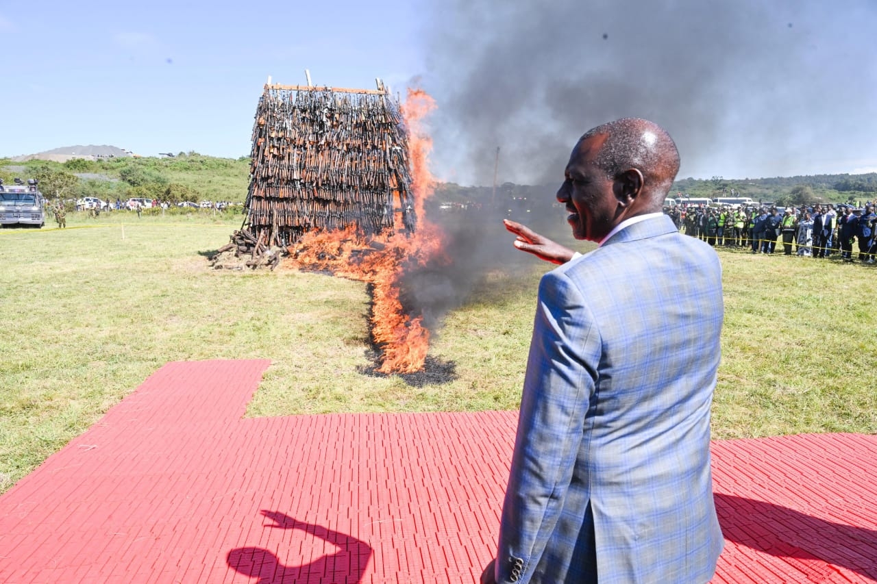 Ruto watches as hundreds of seized firearms destroyed in Ngong