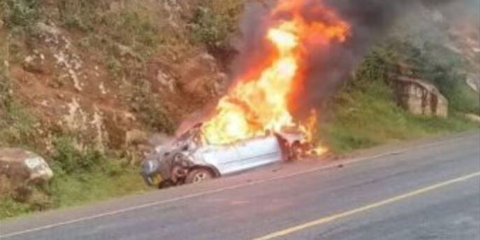 One dead as vehicle bursts into flames in Kisumu