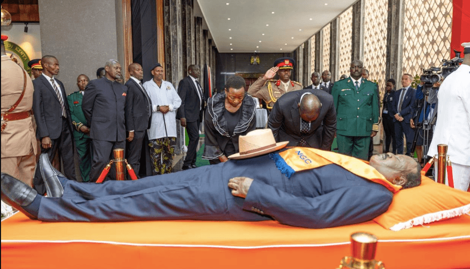 Sombre mood as Ruto views Raila's body at Parliament