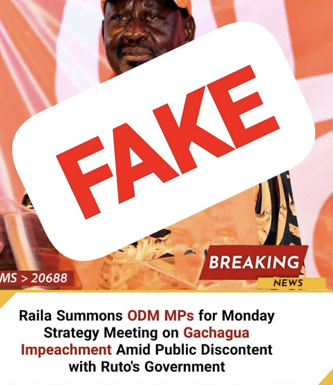 FAKE! Raila has not summoned ODM MPs over DP impeachment