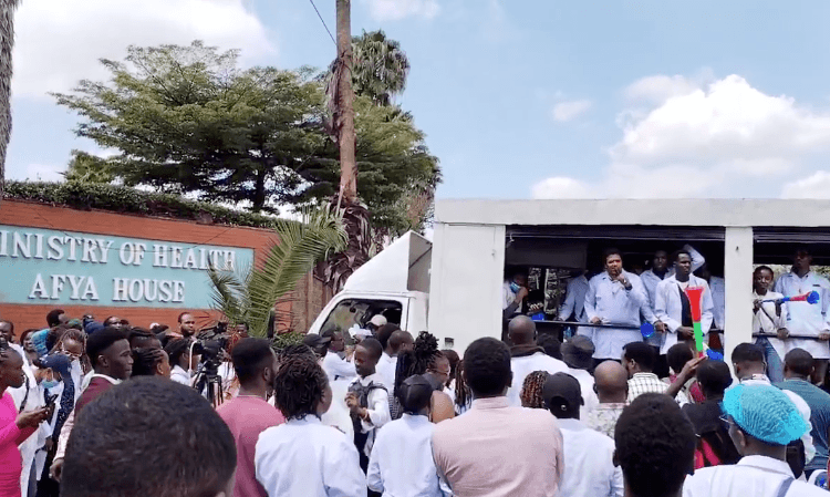 Intern doctors stage protest outside Afya House